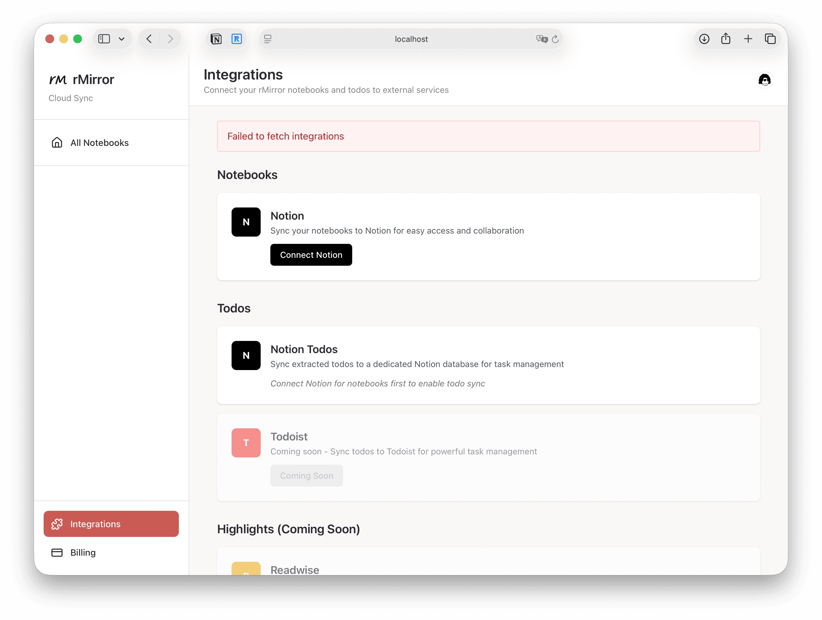 Integrations Dashboard